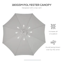 Outsunny 3(m) Garden Parasol, Pulley Operated Patio Umbrella, Wooden Table Market Umbrella with Rope Pulley Mechanism and 8 Ribs, Grey(m-17)