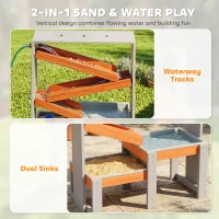 AIYAPLAY Zand- en Watertafel, Houten Watertafel, Speeltafel met Waterbaan, 2 Bakken Zandbak voor Kinderen van 3-8 Jaar Grijs(m-4)