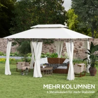 Outsunny Gartenpavillon Doppeldach, 6 Seitenteile, Wasserabweisend, Für Garten Terrasse, 4x3 m, Cremeweiß(m-5)