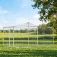 PawHut Galinheiro para Exterior Grande 400x300x197 cm 12 m² Galinheiro de Aço Galvanizado com Porta com Fecho Duplo Prateado(m-4)