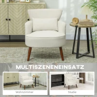 HOMCOM Poltrona Moderna Imbottita con Braccioli, Cuscino Lombare e Gambe in Legno di Gomma, Bianco Crema(m-3)