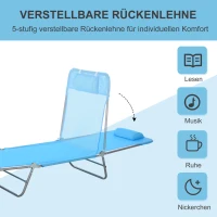 Outsunny Sonnenliege klappbar Gartenliege mit Kopfkissen, 5-Fach verstellbare Rückenlehne bis 120 kg Blau(m-5)