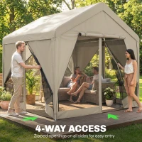 Outsunny 3 x 3 m Patio Gazebo with Netting & Curtains, Outdoor Canopy Shelter with Galvanised Steel Frame, Khaki(m-6)