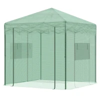 Outsunny Serra tunnel per pomodori con porta e finestra, 238x178x240 cm, Verde scuro(m-6)