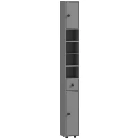 kleankin Dulap de baie, 4 rafturi, sertar, PAL, design subțire, Gri(m-1)