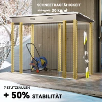 Outsunny Metallgartenschuppen, Geräteschuppen, Doppeltür, 249 x 121 x 166/183cm, Hellgrau(m-5)