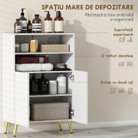 HOMCOM Dulap de Baie cu 2 Rafturi Deschise și Dulap, Dulap Compact cu Uși Amortizate, Raft Reglabil, pentru Bucătărie Living, 60x31.8x93 cm, Alb(m-5)