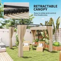 Outsunny Pergola 3 x 3 m Wolnostojąca Zadaszenie Tarasowe z Rozsuwanym Dachem, 4 Zasłony UV Odporna Beżowa(m-4)