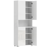 HOMCOM Alacena de Cocina con 4 Puertas Compartimento Abierto Estantes Ajustables 68x34x180 cm Blanco Brillo