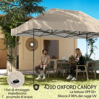 Outsunny Gazebo da Giardino 3x4.3 m con Pareti e  Borsa Ruote,  UPF50+, Marrone Sabbia(m-5)