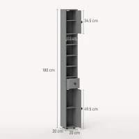 kleankin Mobile bagno a 4 ripiani con cassetto, pannello truciolare e design snello, 20x20x180 cm, Grigio(m-3)