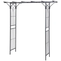 Outsunny 210cm Decorative Metal Garden Trellis Arch with Durable Steel Tubing & Elegant Scrollwork, Great for Weddings, Dark Gre(m-11)