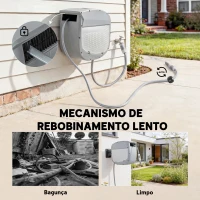 Outsunny Carretel de Mangueira para Jardim 20+1,9 m com Bico de 2 Modos Bloqueio Automático e Retracção Suporte Orientável 180° Cinza(m-5)