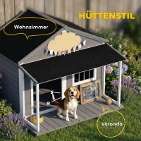 PawHut Hundehütte Outdoor-Hundehütte, inkl. Veranda, wetterbeständig, 124 cm x 112 cm x 105 cm, Grau + Weiß(m-4)