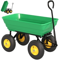 Outsunny Gartenwagen mit Kippfunktion bis 200 kg Handwagen mit 75 Liter Kunststoffwanne Ziehgriff Luftbereifung Dunkelgrün