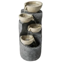 Outsunny Springbrunnen 5-stufig Gartenbrunnen mit LED Beleuchtung Pumpe Steinoptik, Verstellbar 33 x 31 x 80 cm(m-1)