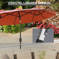 Outsunny Sonnenschirm, Gartenschirm, neigbar, mit Handkurbel, Winddach, Polyester+Stahl, Weinrot, 295 x 152 cm(m-4)