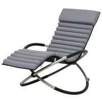 Outsunny Metal Orbital Rocking Chair Folding Lounger Anti-drop with Padded Mat Removable Design 145x74x86cm Black Grey(m-10)