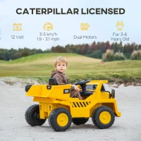 AIYAPLAY Elektryczna Koparka dla Dzieci, Ładowarka Caterpillar, 3-5 km/h, z Pilotem, 3-6 lat, Żółta(m-4)