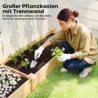 Outsunny Hochbeet Holz, Pflanzbeet mit Trennwand Offenem Boden, Frühbeet Gartenbeet 235 x 66 x 26 cm Naturholz(m-4)