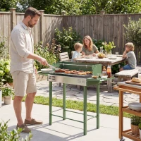 Outsunny BBQ Rotisserie Grill Roaster Charcoal Spit Roasting Machine for Chicken Turkey with 3-Level Grill Grate, Side Shelves, Dark Green(m-8)