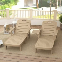 Outsunny Set of 2 Reclining Sun Loungers, 5 Positions Adjustable Outdoor Chaise Lounge Chair with Armrests, Khaki(m-8)