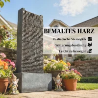 Outsunny Springbrunnen 2-stufig Gartenbrunnen mit LED Beleuchtung Pumpe Granitoptik 37,5 x 22 x 80 cm(m-7)