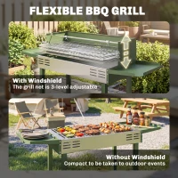 Outsunny BBQ Rotisserie Grill Roaster Charcoal Spit Roasting Machine for Chicken Turkey with 3-Level Grill Grate, Side Shelves, Dark Green(m-5)