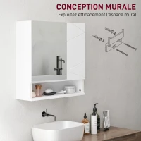 kleankin Armadio a parete con specchio per bagno mobiletto contenitore 2 ante, 55x17x55 cm, bianco(m-4)