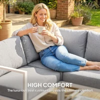 Outsunny 6 Seater Aluminium Garden Furniture Set, Garden Sofa Set with Thick Cushions for Patio and Balcony, Outdoor, Light Grey(m-6)