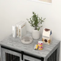 PawHut Gabbia cassone per cane animali interno con porta scorrevole, in metallo effetto legno, 57x80x54 cm, Grigio(m-5)