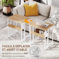 HOMCOM Bureau pliable sur roulettes 63 x 50 cm avec étagère et sac de rangement, bois naturel(m-6)