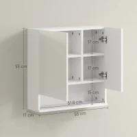 kleankin Dulap mural cu oglindă pentru baie dulap de depozitare 2 uși 55 x 17 x 55 cm alb(m-3)
