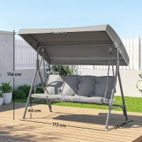 Outsunny 3 Seater Garden Swing Chair, Patio Rocking Bench with Tilting Canopy, Removable Cushion and Steel Frame, Dark Grey(m-3)