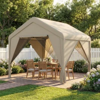 Outsunny 3 x 3 m Patio Gazebo with Netting & Curtains, Outdoor Canopy Shelter with Galvanised Steel Frame, Khaki(m-2)
