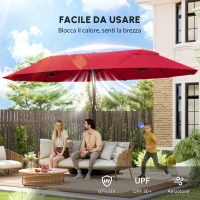 Outsunny Ombrellone da Giardino XXL 4,6L x 2,7l x 2,4H cm con Base a Croce, Apertura e Chiusura con Manovella, Acciaio e Poliestere ad Alta Densità, Rosso Bordeaux(m-5)