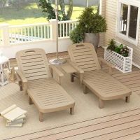Outsunny Set of 2 Reclining Sun Loungers, 5 Positions Adjustable Outdoor Chaise Lounge Chair with Armrests, Khaki(m-2)