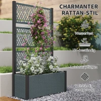 Outsunny Hochbeet mit Rankgitter in Rattan-Optik Pflanzkasten Blumenkasten mit Rankhilfe 90 x 35 x 148cm Dunkelgrau(m-7)