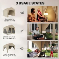 Outsunny 3 x 3 m Patio Gazebo with Netting & Curtains, Outdoor Canopy Shelter with Galvanised Steel Frame, Khaki(m-5)
