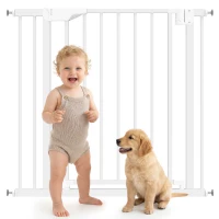 PawHut Barrera de Seguridad para Niños y Perros Ancho 76-89 cm Bloqueo Doble y Cierre Automático Apertura Dos Sentidos Blanco(m-10)