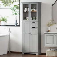 HOMCOM Dulap înalt pentru baie, mobilier de depozitare cu 4 uși dintre care 2 vitrate, 2 sertare și polițe reglabile, alb(m-2)
