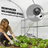 Outsunny Kweekkas 2,7 x 2 x 2 m foliekas met planken, oprolbare ritsdeur, 6 gaasvensters, steunbalken(m-5)