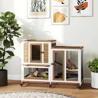 PawHut Gabbia per conigli in legno a 3 livelli con ripiani rimovibili, 110x50x86 cm, marrone(m-4)