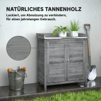 Outsunny Gartenschrank mit Pflanztisch, Holz Geräteschuppen mit verzinkter Arbeitsplatte 2 Regalböden Grau(m-5)
