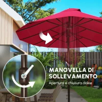 Outsunny Ombrellone da Giardino XXL 4,6L x 2,7l x 2,4H cm con Base a Croce, Apertura e Chiusura con Manovella, Acciaio e Poliestere ad Alta Densità, Rosso Bordeaux(m-7)