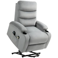 HOMCOM Fauteuil releveur inclinable massant et chauffant, tissu aspect velours avec porte-gobelets, pochette latérale, gris(m-12)