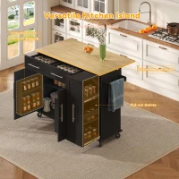 Sleek Kitchen Trolley with Drop Leaf and Pull-Out Organiser, Mobile Kitchen Island with Lockable Castors, 120L x 40W x 90H cm, Black+Natural(m-6)