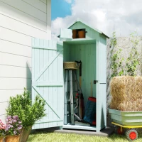 Outsunny Armário de Jardim de Madeira 77x54,2x179 cm 0,3 m² Armário de Armazenamento com 3 Prateleiras e 2 Portas Azul Claro(m-2)