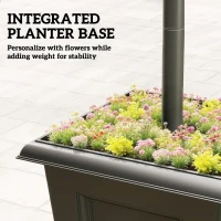 Outsunny Solar Lantaarn Staande Lamp met Plantenbak 185cm Verstelbaar Buiten Tuinlantaarn met 3 Lampkoppen Lichtregeling(m-6)