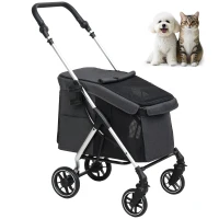 PawHut Passeggino per cani, carrello leggero e pieghevole con cuscino lavabile, finestre a rete, Grigio(m-7)